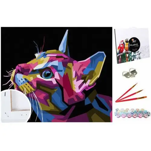 123art Zestaw do malowania po numerach, 40x50 cm, kolorowy zaciekawiony kot