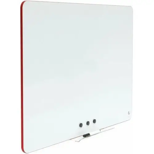 Bezramowa tablica suchościeralna magnetyczna czerwone obrzeże 100x70 cm w zestawie z półką, pisakiem oraz 3 magnesami