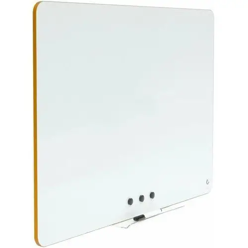 2x3 Bezramowa tablica suchościeralna magnetyczna żółte obrzeże 100x70 cm w zestawie z półką, pisakiem oraz 3 magnesami