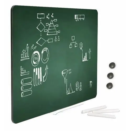 Zielona bezramowa tablica suchościeralna magnetyczna czarne obrzeże 100x70 cm w zestawie z półką, kredą oraz 3 magnesami! 2x3