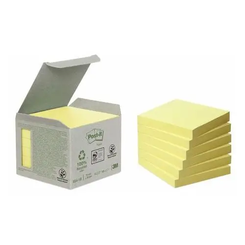3m Ekologiczne karteczki post-it® z certyf. pefc recycled, żółte, 76x76mm, 6x100k