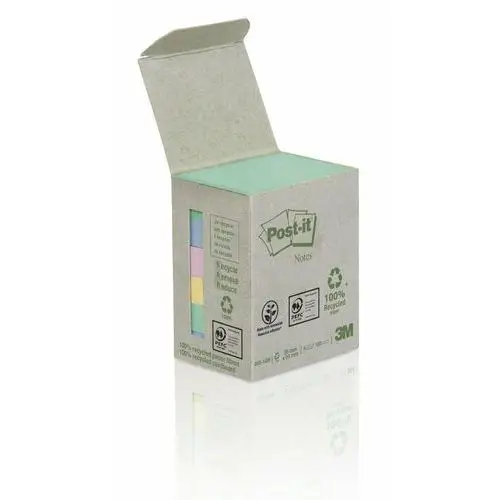 3m Ekologiczne karteczki samoprzylepne post-it® z certyfikatem pefc recycled, pastelowe, 38x51mm, 6x100 karteczek