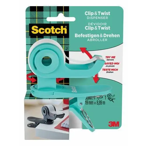 3m , podajnik taśmy clip&twist z taśmą scotch magic, 19 mm x 8,89 m, zielony