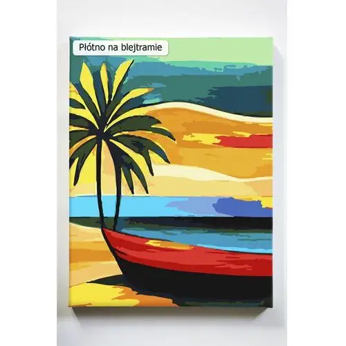 Barwy wakacji, morze, palmy, łódź, malowanie po numerach, blejtram