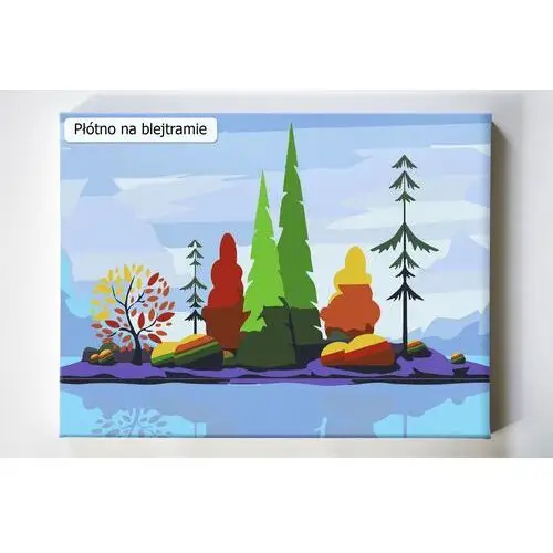 Jesienna wyspa, drzewa, kolory, malowanie po numerach, blejtram Akrylowo