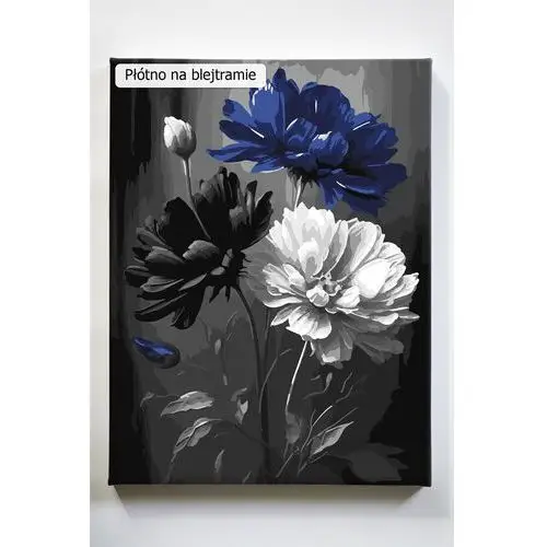 Kwiaty z akcentem, czarno-białe, kwiat, bukiet, malowanie po numerach, blejtram Akrylowo