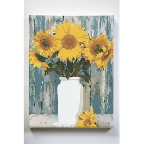 Słoneczniki, kwiaty, wazon, martwa natura, malowanie po numerach