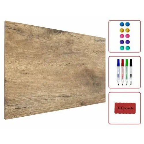 Tablica magnetyczna na magnesy METALboards, imitacja drewna 90x60 cm + zestaw akcesoriów