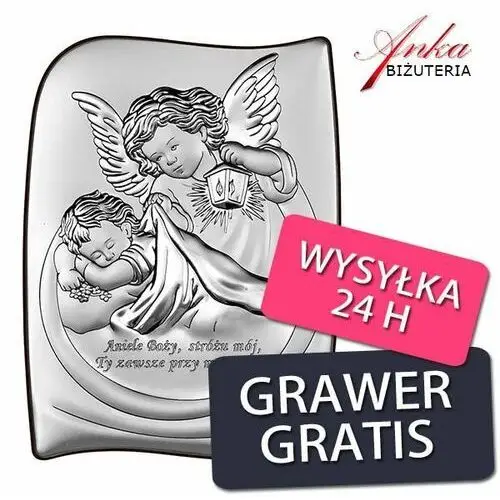 Ankabizuteria.pl pamiątka chrztu dla dziecka aniołek obrazek srebrny