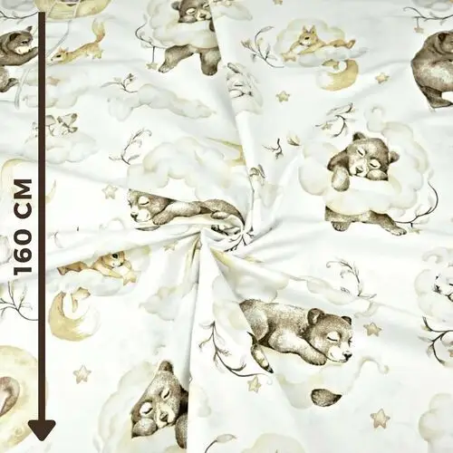 Tkanina bawełniana zwierzątka śpiące z piernikami brązowo-beżowe na białym tle