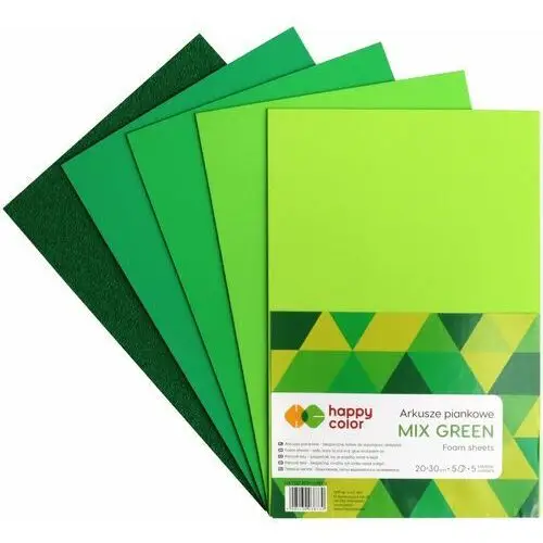 Arkusze piankowe mix green, a4, 5 arkuszy, 5 kolorów, 2 rodzaje, happy color Gdd grupa dystrybucyjna daccar