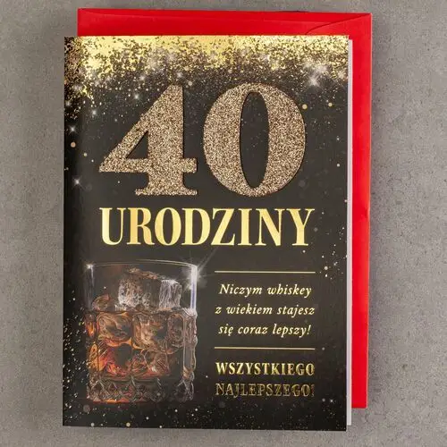 Art Nuvo, Karnet Na Urodziny Cmb-101, Czarny, Z Cyfrą, Brokatowy, Zdobiony, Męski, 40stka