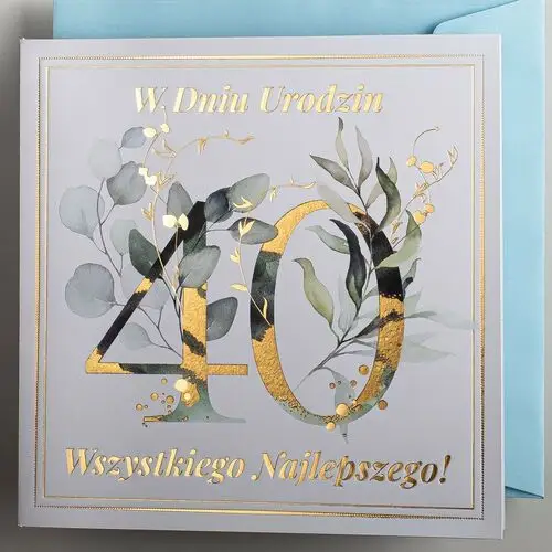 Art nuvo , kartka na 40 urodziny dla kobiety, złocenia i kwiaty