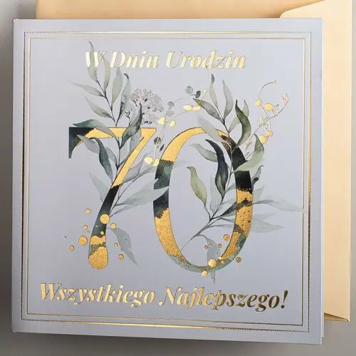 Art nuvo , kartka na 70 urodziny dla kobiety, złocenia i kwiaty