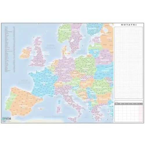 Podkładka na biurko z mapą kodową Europy - biuwar z notatnikiem, ArtGlob