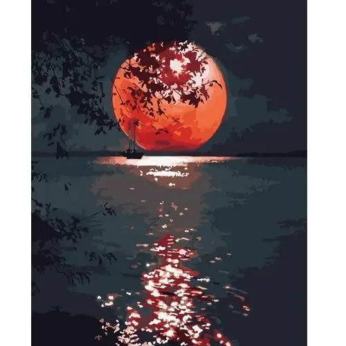 Artnapi 40x50cm obraz do malowania po numerach na drewnianej ramie - czerwony księżyc i morze