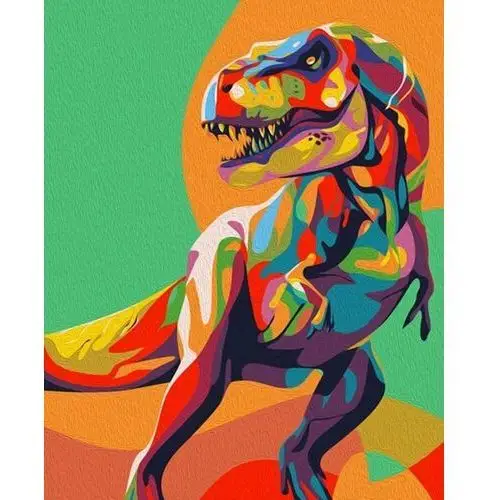 Artnapi 40x50cm Obraz Do Malowania Po Numerach Na Drewnianej Ramie - Kolorowy Dinozaur T-Rex Proste Dla Dzieci