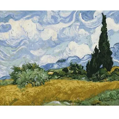 Artnapi 40x50cm Obraz Do Malowania Po Numerach Na Drewnianej Ramie - Pole Pszenicy Z Cyprysami Van Gogh