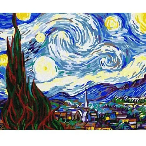 40x50cm obraz do malowania po numerach na drewnianej ramie - vincent van gogh "gwiaździsta noc" Artnapi