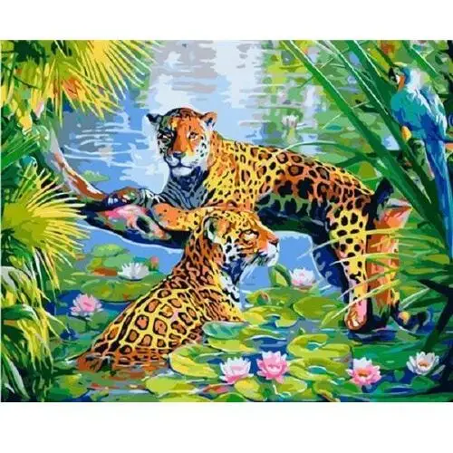 Artonly Kąpiel jaguara w liliach - malowanie po numerach 50x40 cm