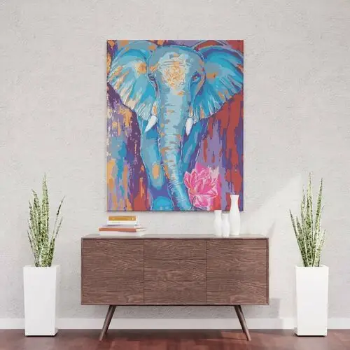 Niebieski słoń z kwiatem - Malowanie po numerach 30x40 cm