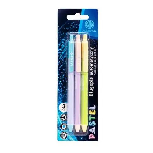 Astra Długopis automatyczny pastel 0,6mm pen, blister 3 szt