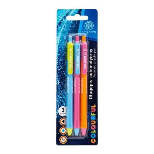 Długopis Automatyczny Trójkątny Colorful 0.6 Mm Astra Pen, Blister 3 Szt