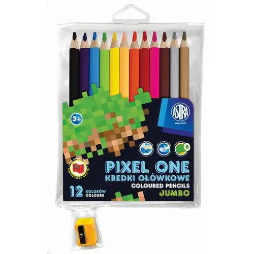 Astra Kredki ołówkowe jumbo okrągłe pixel one 12 kolorów + temperówka