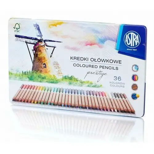 Astra Kredki z drewna cedrowego w metalowym pudełku prestige 36 kolorów