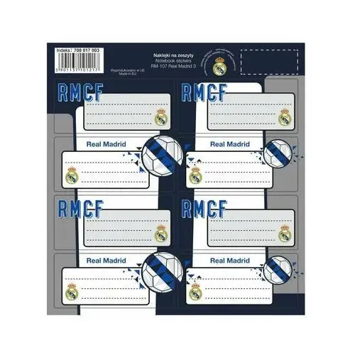 Naklejki na zeszyty podręczniki 8szt Real Madrid