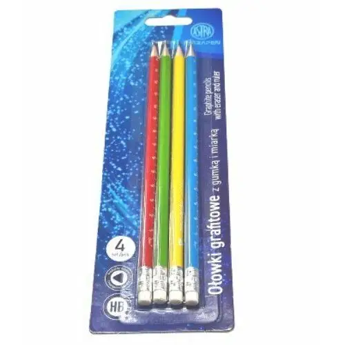 Astra Ołówek z gumką hb z miarką 4 szt pastelowy