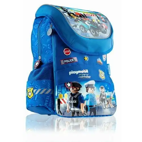 Plecak dla przedszkolaka dla chłopca granatowy Playmobil Playmobil Policja dwukomorowy