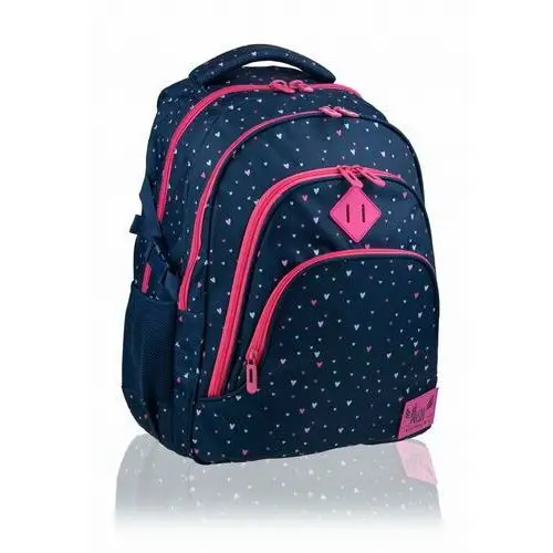 Plecak szkolny dla dziewczynki granatowy Hash serce trzykomorowy,0