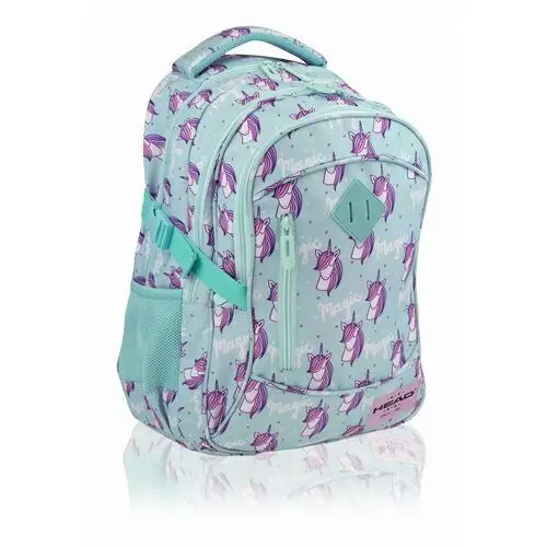 Plecak szkolny dla dziewczynki miętowy Head jednorożec trzykomorowy