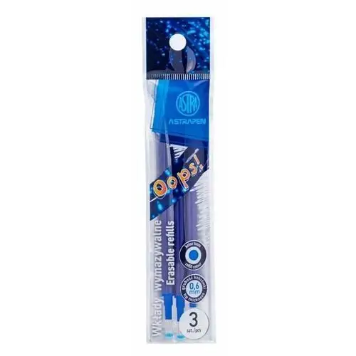 Wkłady wymazywalne niebieskie 0,6 mm pen oops! - 3 szt. opp bag Astra