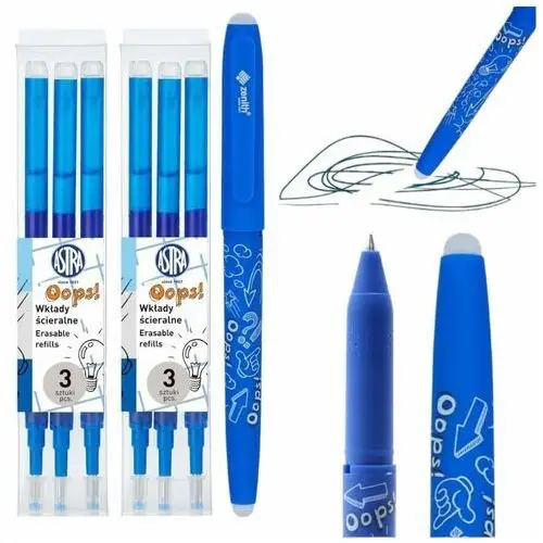 Astra Zestaw długopis zmazywalny ścieralny + 6 wkłady niebieskie oops