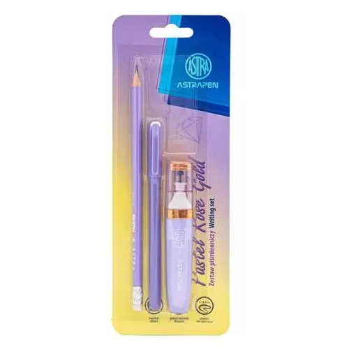 Astra Zestaw piśmienniczy pastelowy pen rose gold, 3 elementy - długopis żelowy + zakreślacz + ołówek, mix wzorów