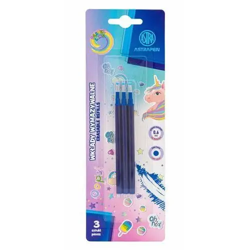 Zestaw wkłady wymazywalne niebieskie 0,6mm pen oops! unicorn 3 sztuki Astra