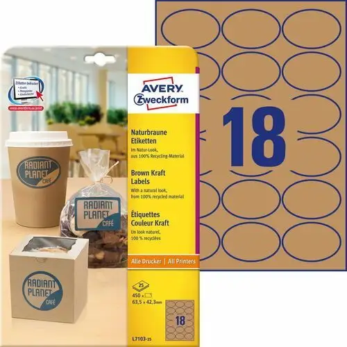 Brązowe etykiety na produkty , a4, 25 ark./op., 63,5 x 42,3 mm, owalne Avery zweckform
