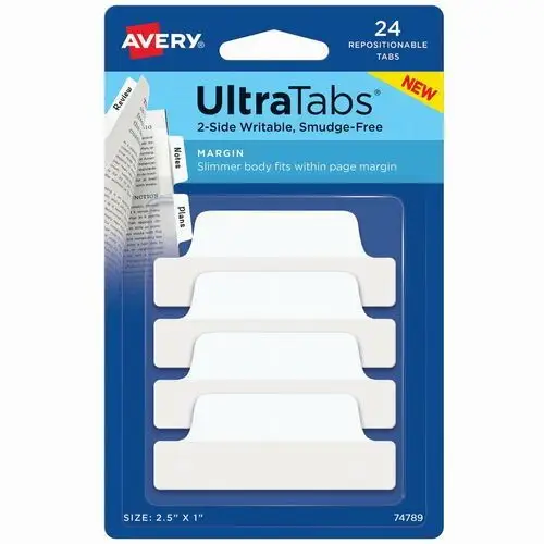 Avery zweckform Ultra tabs samoprzylepne zakładki indeksujące, białe, 63,5x25, 24 szt