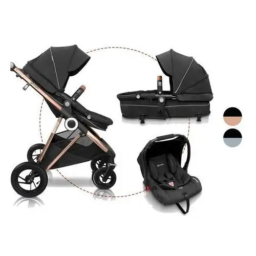 BabyGO Wózek 3w1 Buggy «Halime AIR Pram », z gondolą, spacerówką i fotelikiem samochodowym