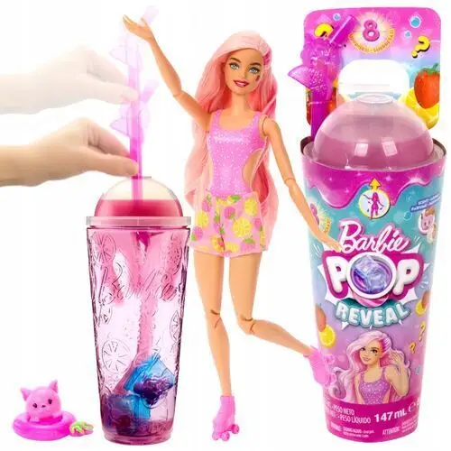 Barbie Pop Reveal Lalka Owocowy Sok Truskawka 8 Niespodzianek Zestaw Kubek