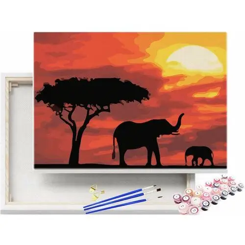 Malowanie po Numerach Afrykańskie Słonie - Pejzaż / beliart