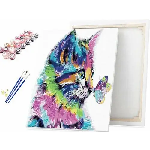 Obraz do malowania po numerach tęczowy kot i motyl / Beliart