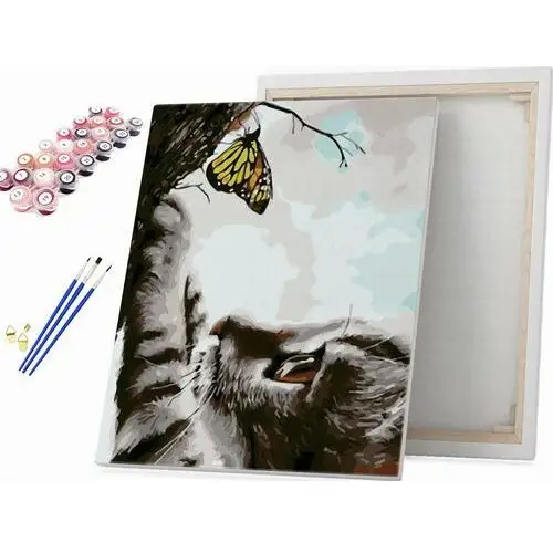 Słodki kotek z motylkiem - Malowanie po numerach