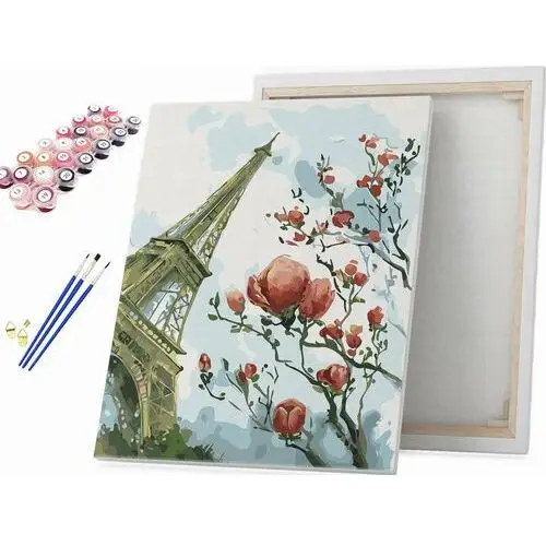 Wieża Eiffla i magnolie - Malowanie po numerach