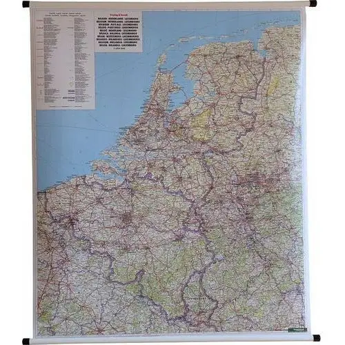 Benelux, Belgia, Holandia, Luksemburg. Mapa ścienna samochodowa 1:500 000