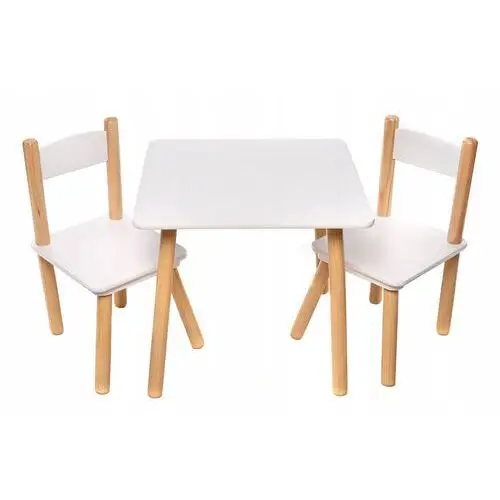 Biały Drewniany Stolik Stół 2 Krzesła Dziecięcy