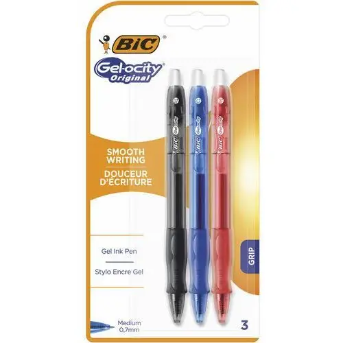 Długopis żelowy, Bic Gel-Ocity Original, czarny, 3 kolory, kolor czarny