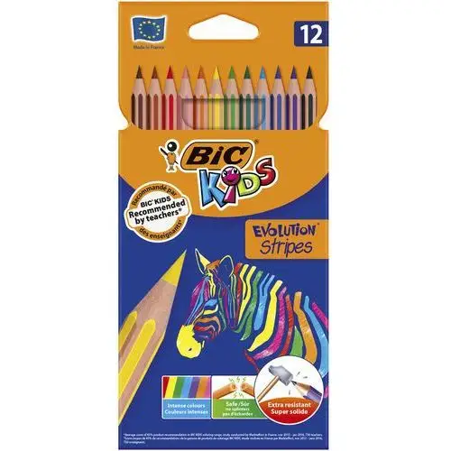 Bic kids eco evolution stripes, kredki ołówkowe, 12 sztuk